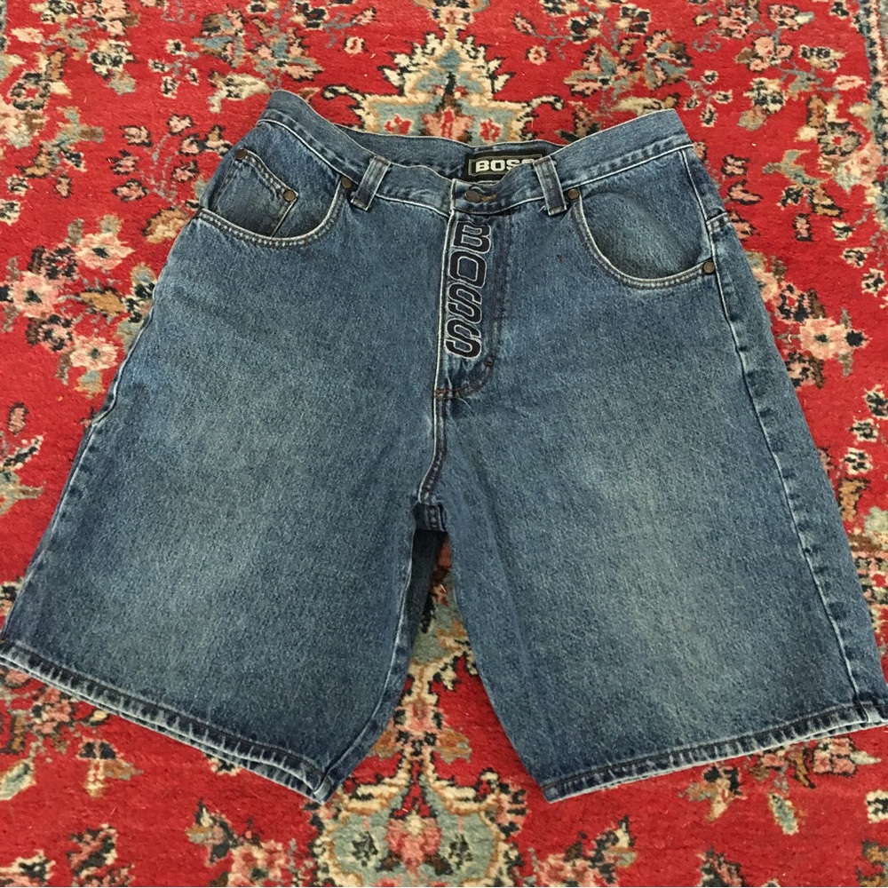 Vintage Hugo Boss SPELLOUT Mens Denjm Shorts SKATER. HIP HOP STREETWEAR